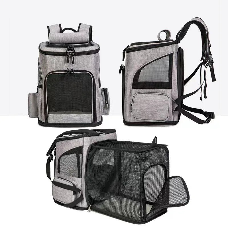 Expandable Pet Carrier Backpack – Breathable Travel Bag for Cats and Dogs