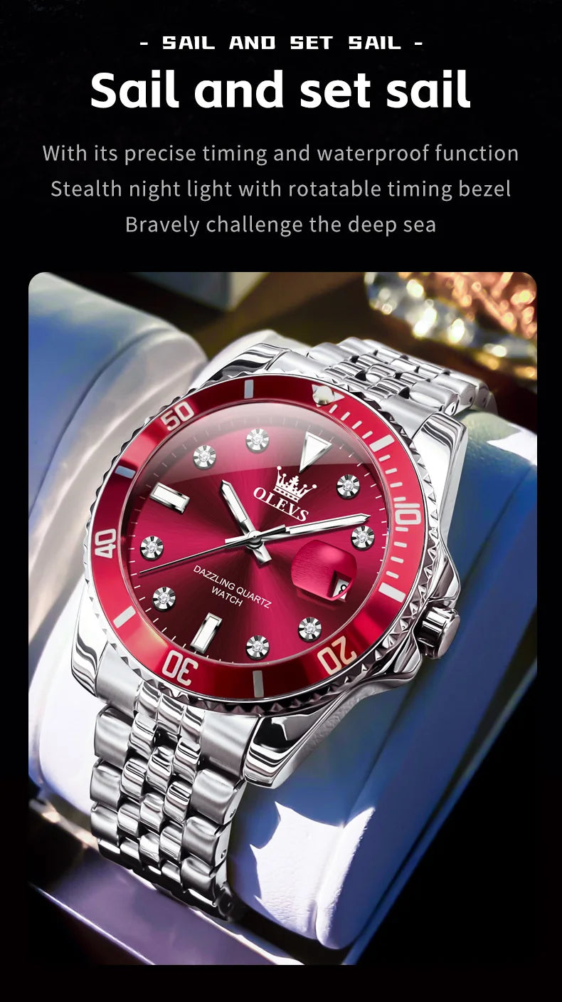 Stainless Steel Quartz Watch – Luminous Calendar Wristwatch for Business Men