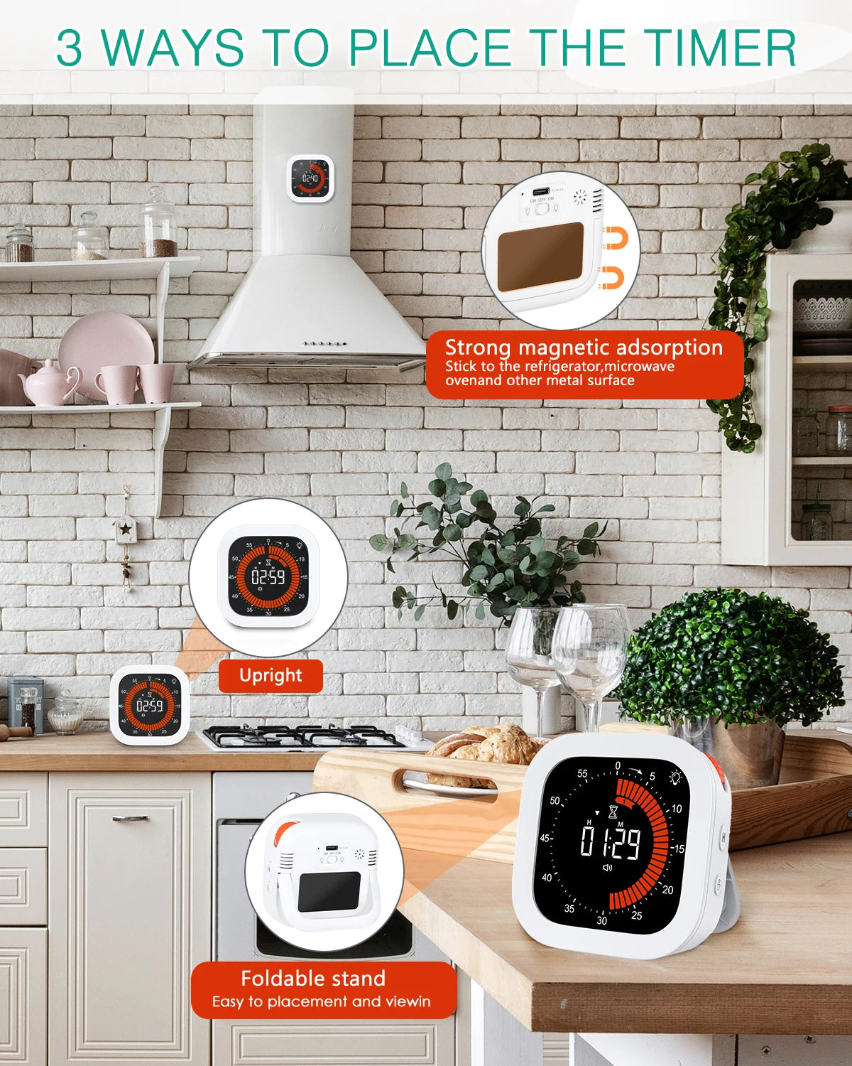 Rechargeable Visual Timer – Digital Countdown Tool for Kitchen School Office