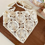 Knitted Lace Flower Hair Scarf – Boho Triangle Headband for Women Hair Styling