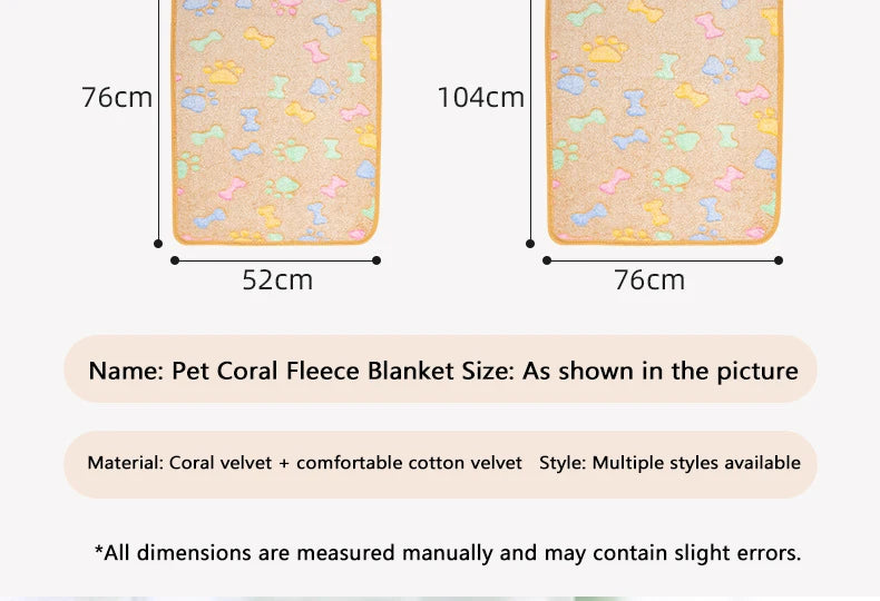 Pet Blanket – Coral Velvet Soft All-Season Pad for Dogs and Cats