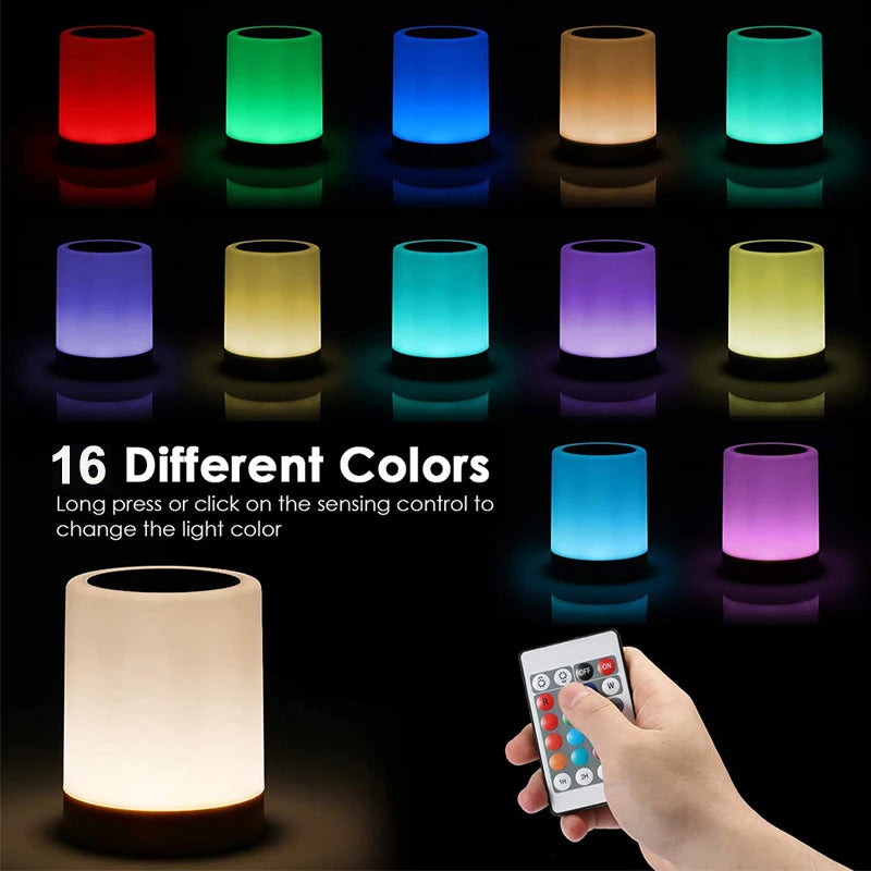 Smart RGB Touch Bedside Lamp – USB Rechargeable Night Light for Bedroom Decor