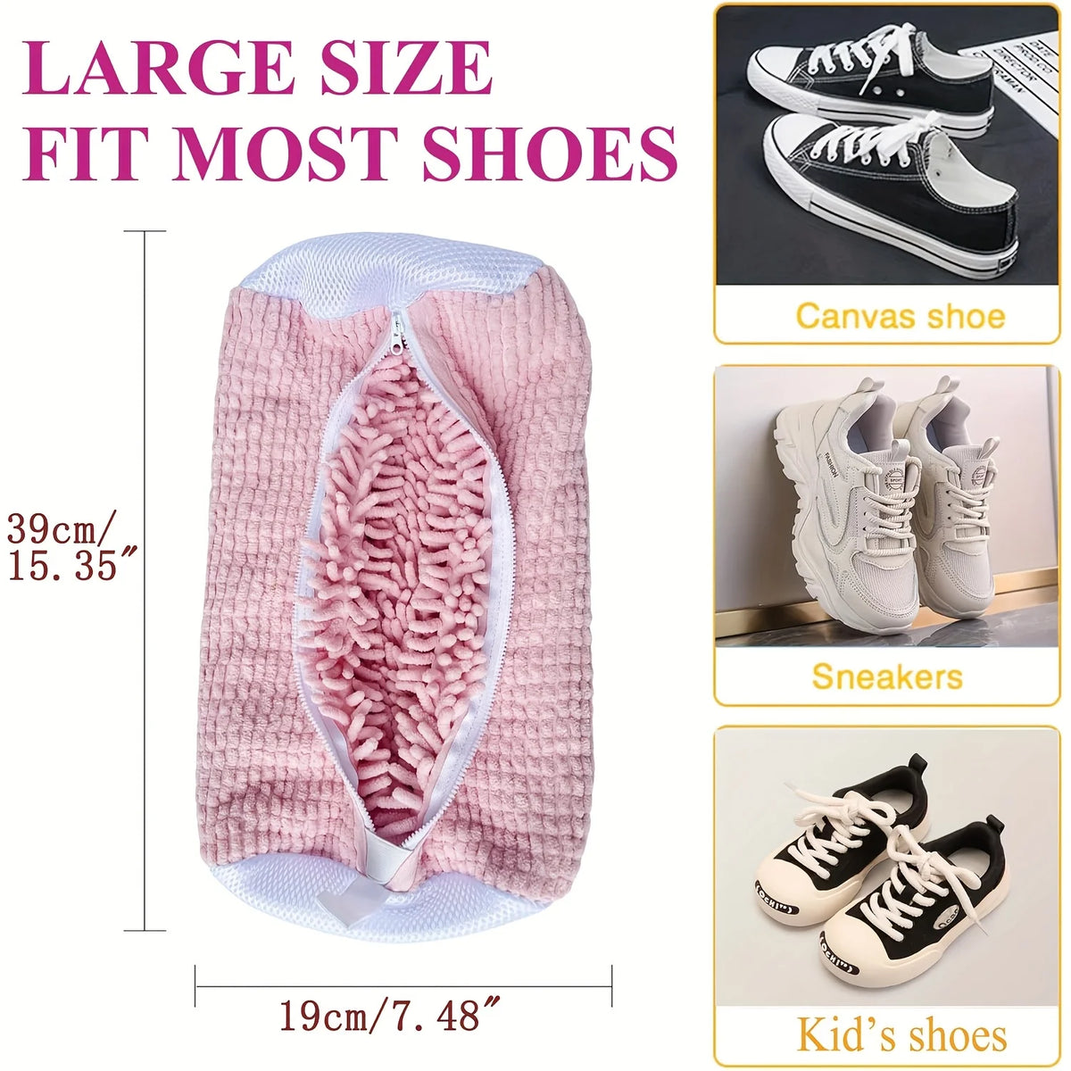 Mesh Shoe Laundry Bag – Built-in 360 Degree Soft Brush for Machine Washing