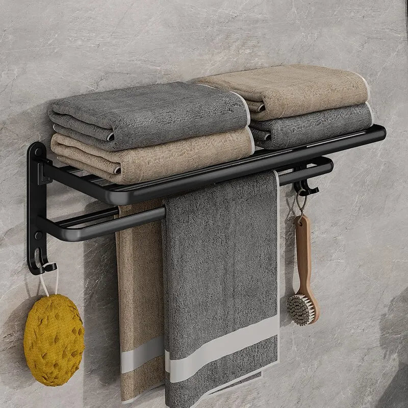 Matte Black Aluminum Towel Rack – 50cm Wall Mounted Holder with Hook