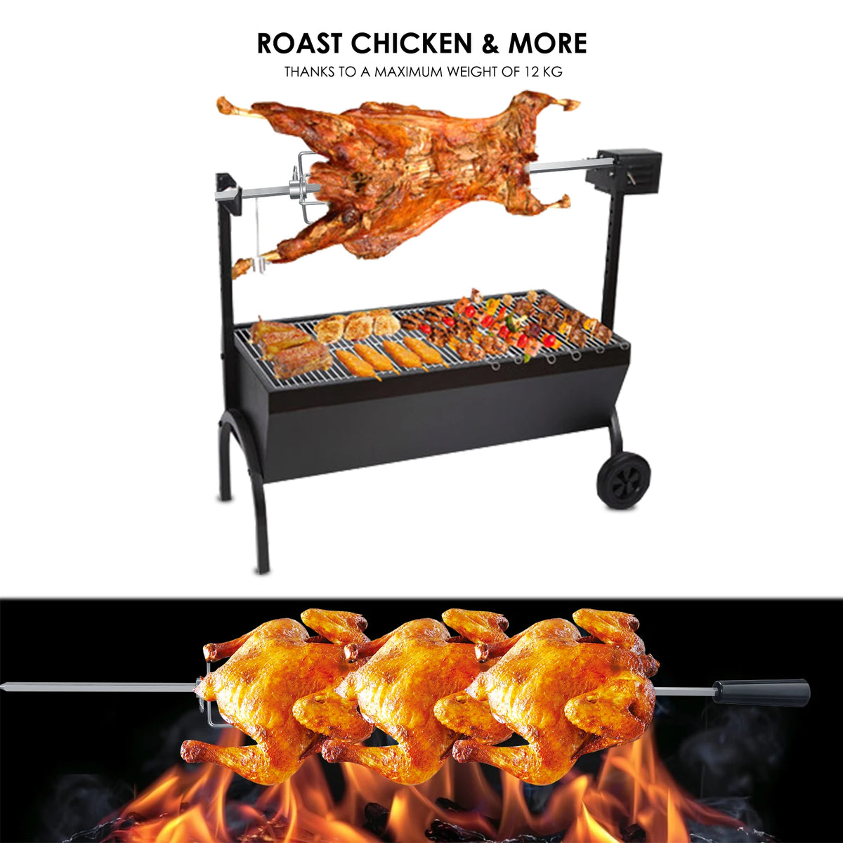 Universal Stainless Steel Rotisserie Kit – Electric BBQ Grill for Outdoor