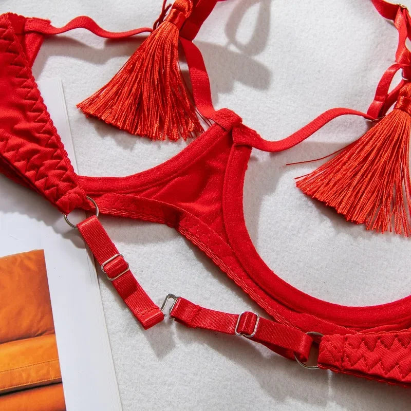 Tassel Lingerie Set – Cut Out Two Piece Set for Sexy Women's Underwear