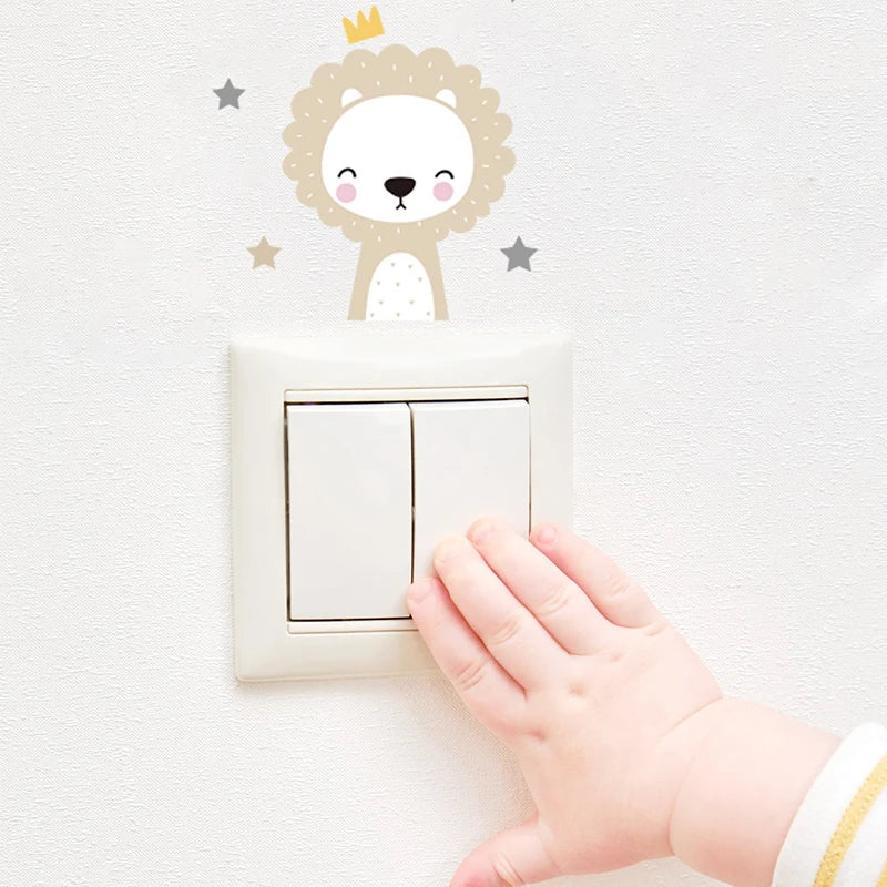 Cartoon Animal Switch Stickers – Cute Boho Wall Decals for Kids Nursery