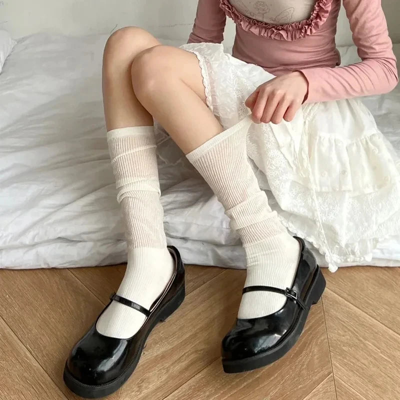 Vertical Striped Mid-Length Socks – Breathable Cotton for Daily Wear