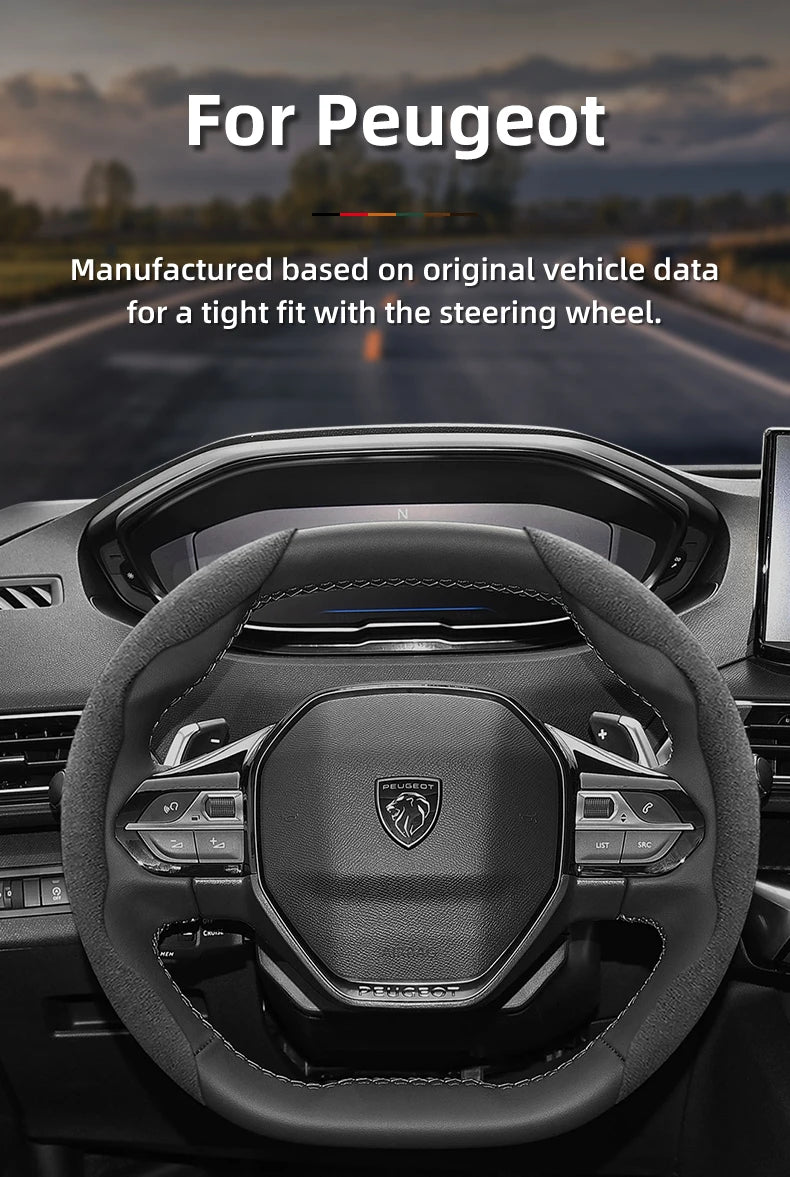 Suede Steering Wheel Cover – Anti-Slip Segmented Grip for Peugeot Vehicles