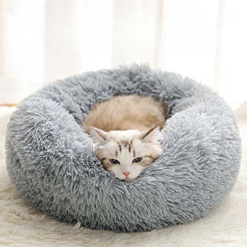 Plush Round Pet Bed – Warm Detachable Washable Nest for Cats and Small Dogs