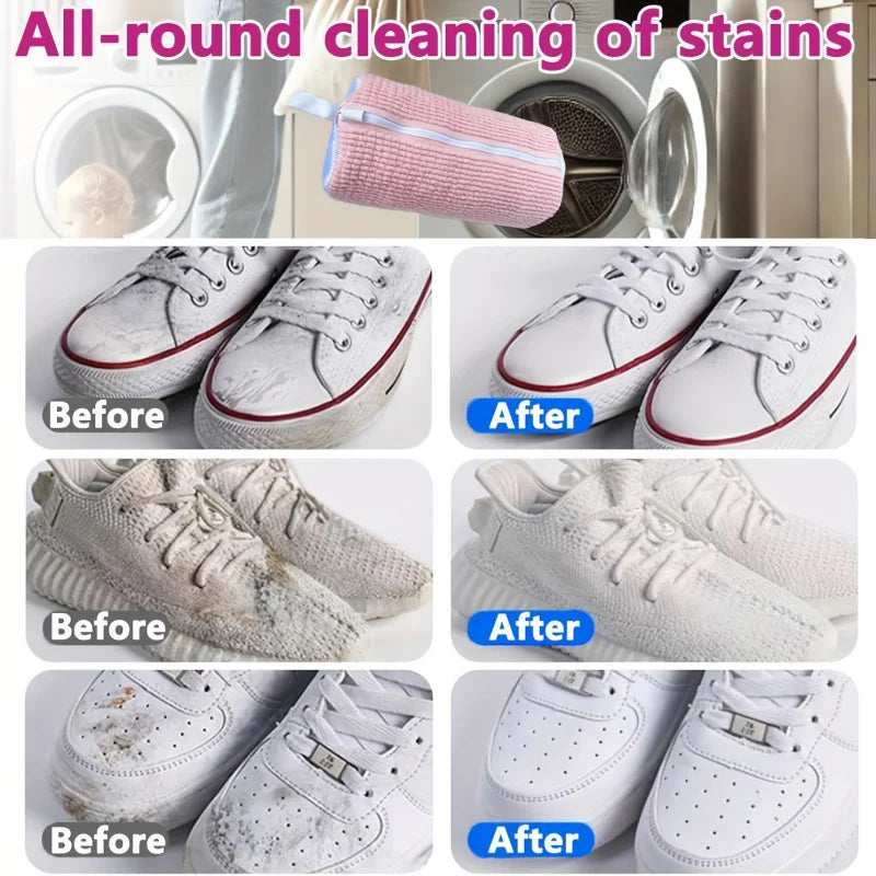 Mesh Shoe Laundry Bag – Built-in 360 Degree Soft Brush for Machine Washing