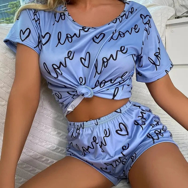 Women Cartoon Pajama Set – Short Sleeve Loungewear for Comfortable Sleep