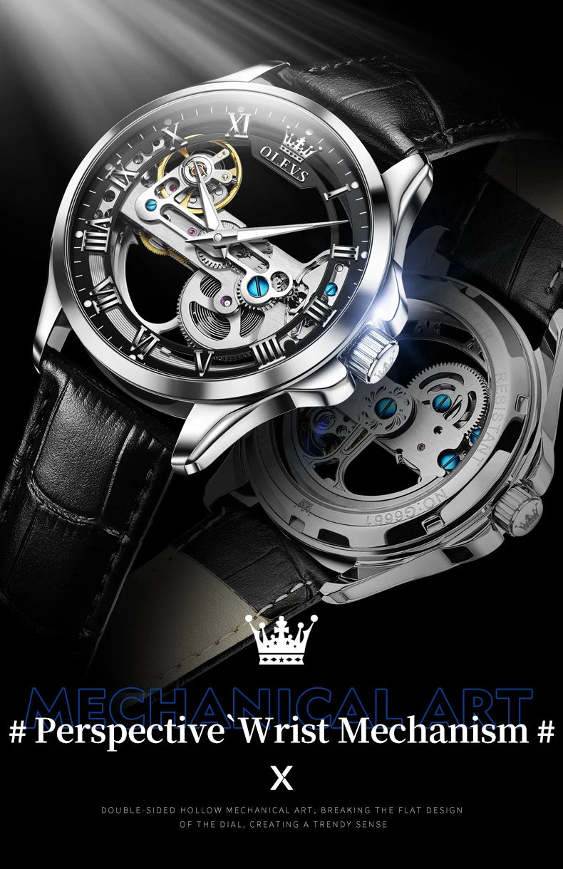 Automatic Mechanical Men's Watch – Hollow Leather Strap for Business Casual