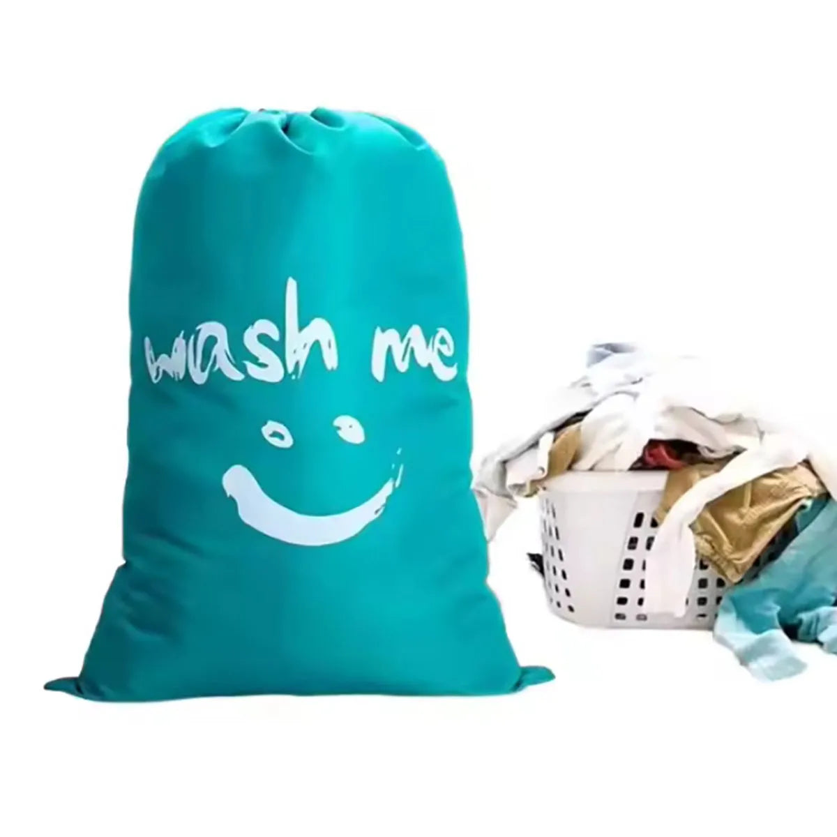 Nylon Drawstring Laundry Bag – Smile Shape Washable Pouch for Travel Storage