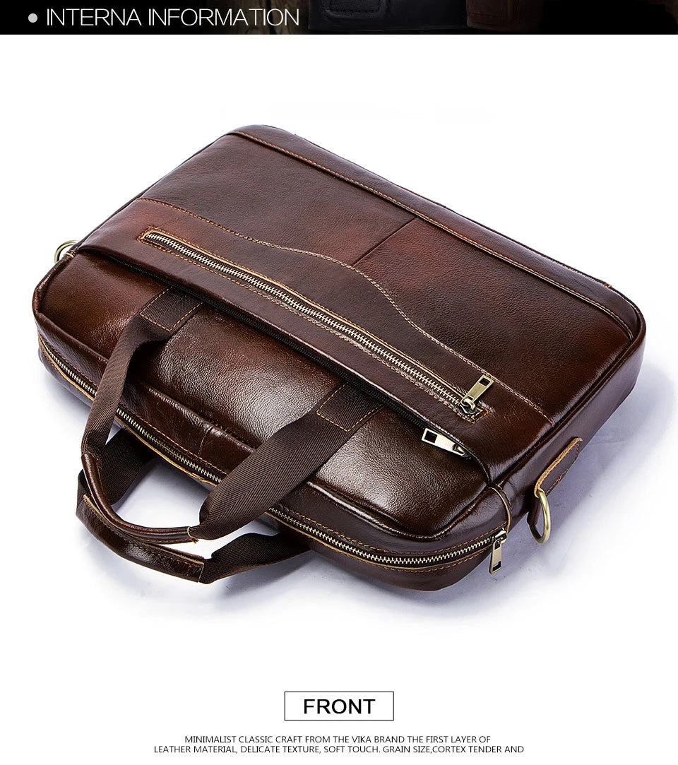 Genuine Leather Men Briefcase – Professional Laptop Messenger for Business