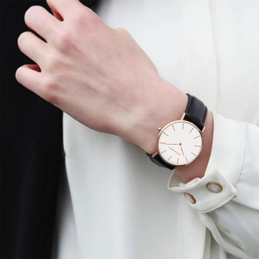 Ultra Thin Leather Wristwatch – Minimalist Dress Accessory for Women