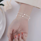 925 Sterling Silver Star Bracelet – Adjustable Double Layer for Party Jewelry