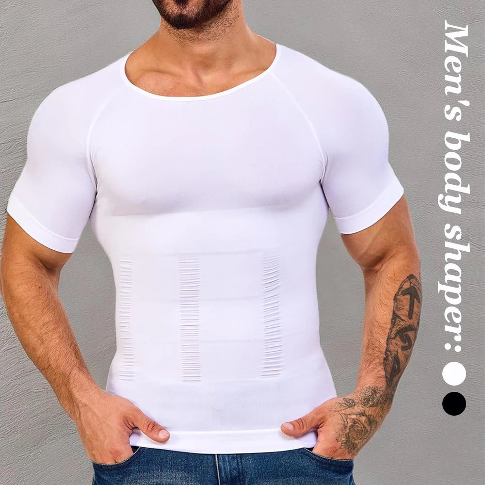 Men's Compression Shapewear Shirt – V-Neck Tummy Control for Fitness Workout