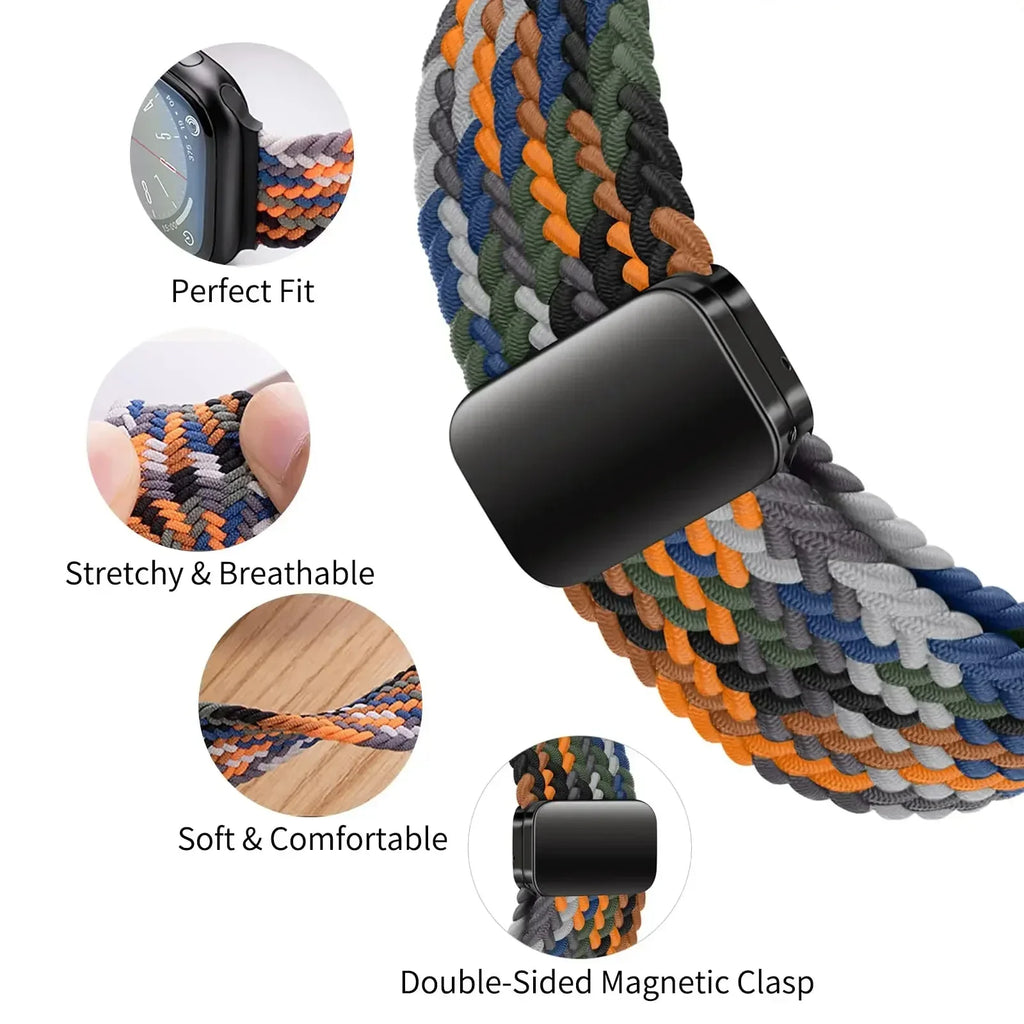 Braided Nylon Loop Watch Band – Magnetic Adjustable Bracelet for Apple iWatch