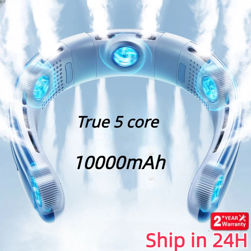 Portable Neck Fan – 10000mAh Rechargeable Silent Cooling for Outdoor Camping