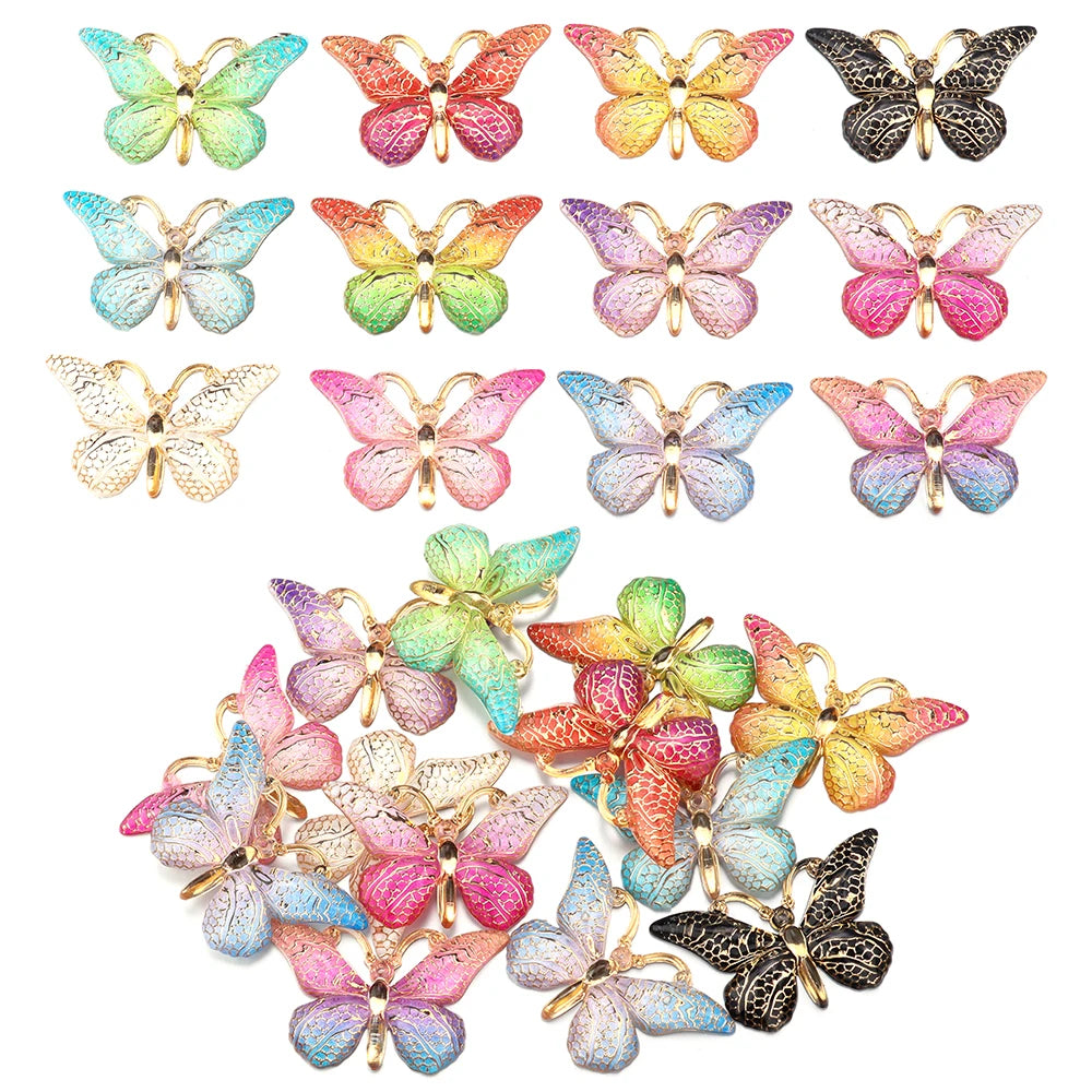 Acrylic Butterfly Beads – 25x38mm Gradient Charms for DIY Jewelry Making
