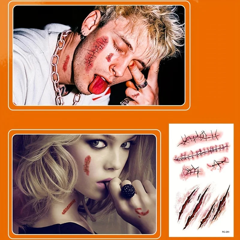 Realistic Fake Scar Tattoos – Bloody Wound Decals for Halloween Makeup