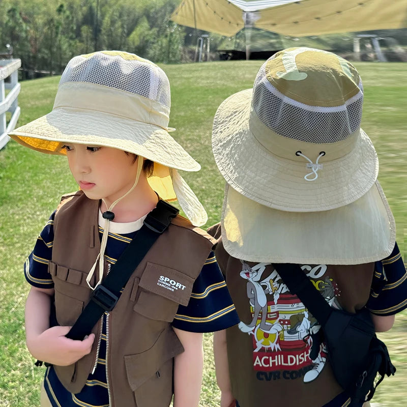 Kids Sunshade Fishing Hat – Breathable Wide Brim Shawl for Outdoor Summer