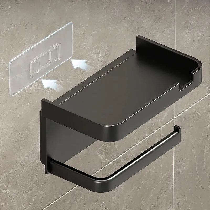 Wall Mounted Toilet Paper Holder – Plastic Storage Shelf for Bathroom