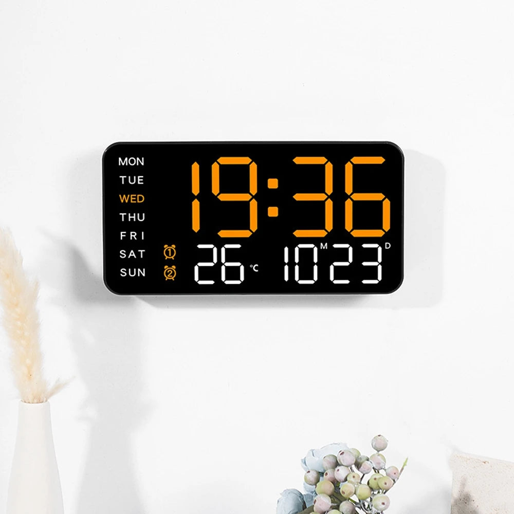 LED Digital Wall Clock – Temperature and Date Display for Home Office