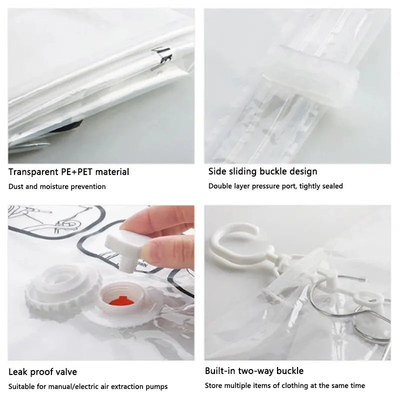 Transparent Vacuum Storage Bags – Compressed Wardrobe Organizer for Clothing