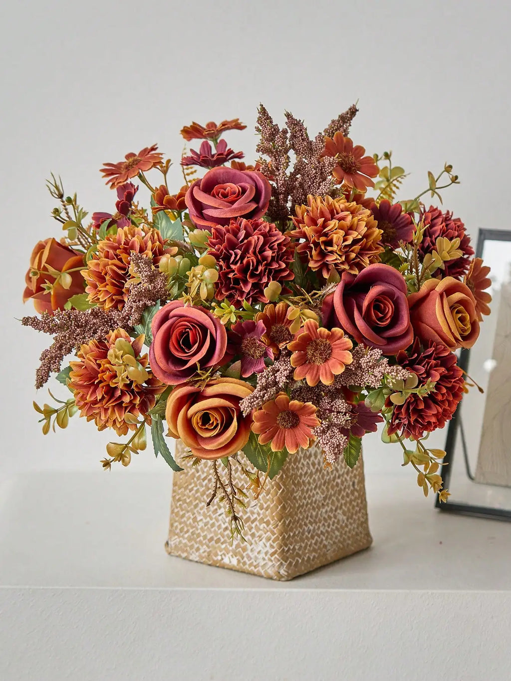 Silk Rose and Daisy Flower Bouquet – Artificial Floral Decor for Weddings