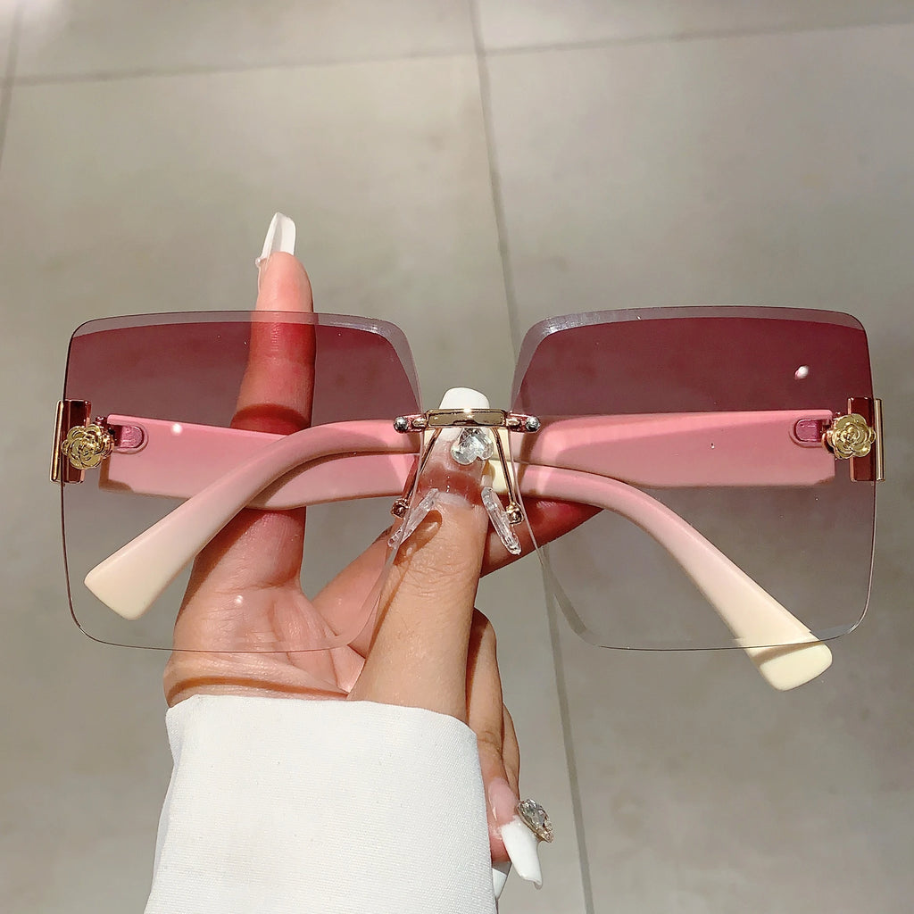 Oversized Rimless Square Sunglasses – Gradient Fashion Eyewear for Women