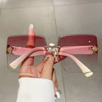 Oversized Rimless Square Sunglasses – Gradient Fashion Eyewear for Women