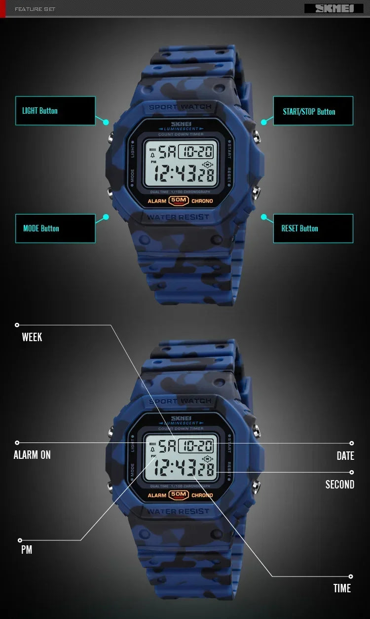 Digital Sport Watch – Multifunctional Retro Timepiece for Men
