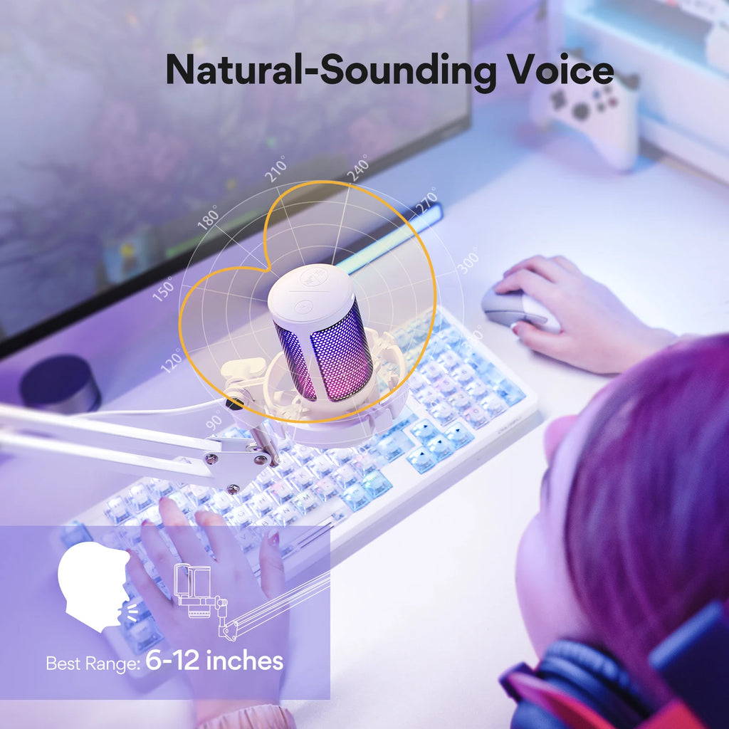USB Condenser Gaming Microphone – RGB Noise Canceling Mic for PC Streaming