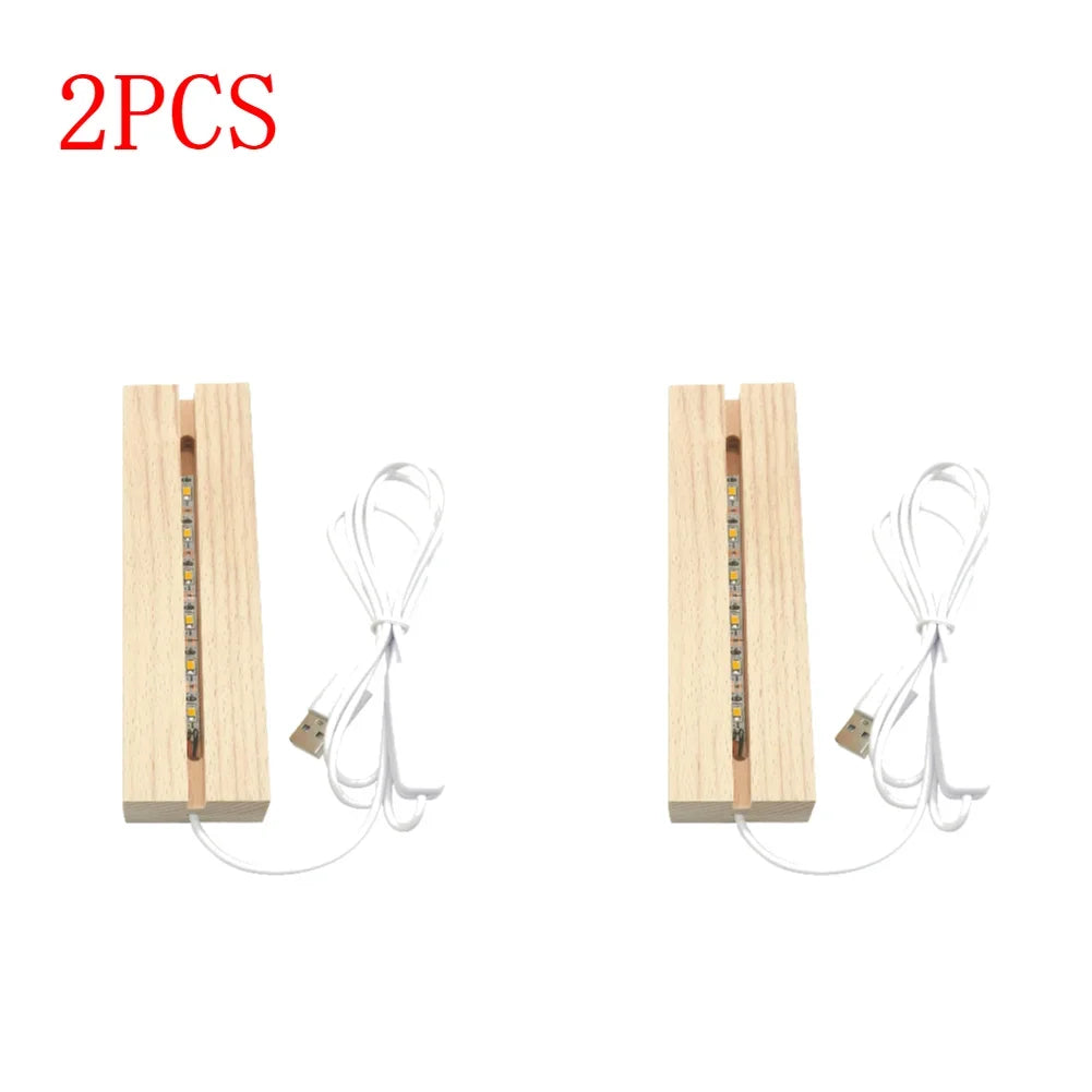 Rectangular Wooden LED Display Base – USB Light Stand for Acrylic Art Decor