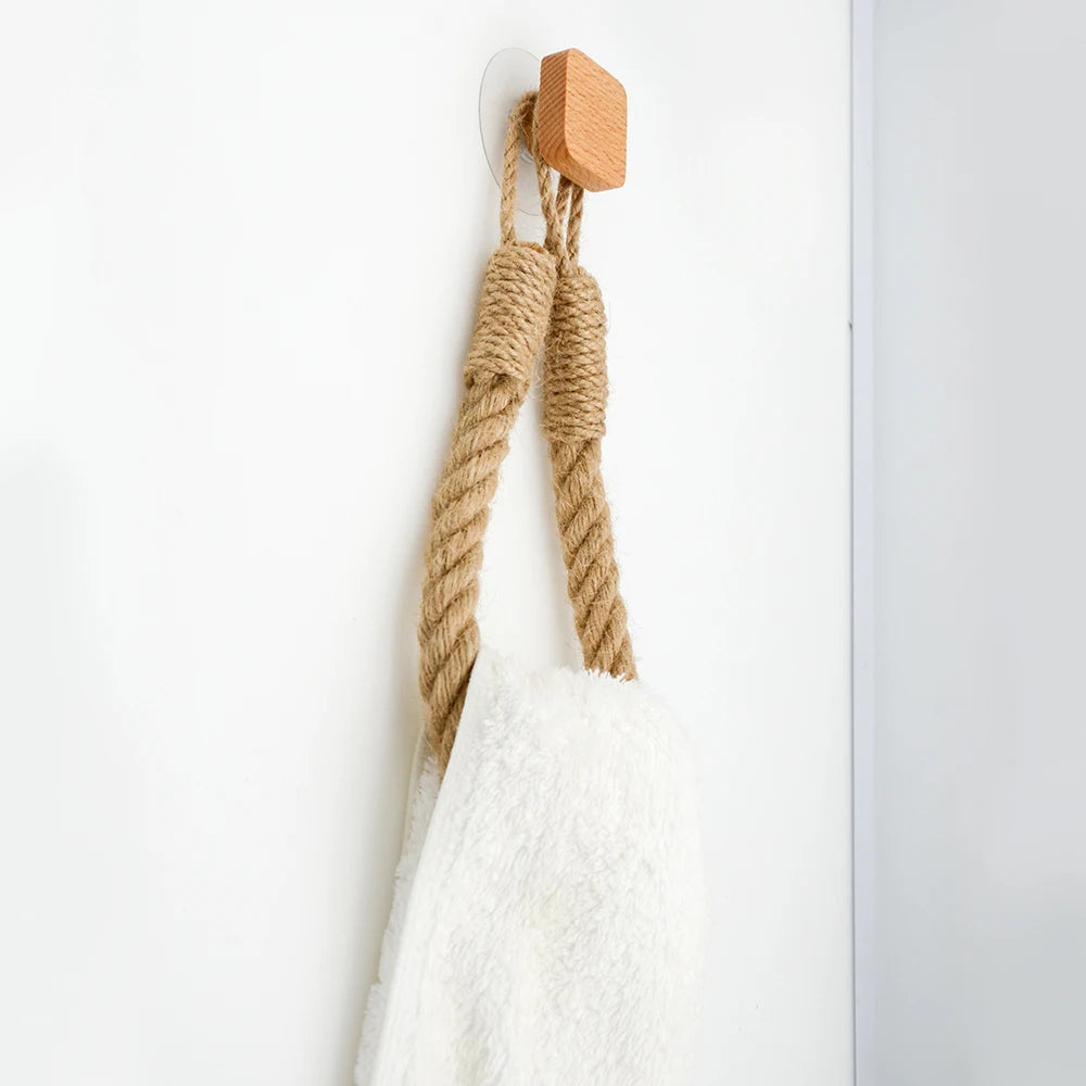 Adhesive Hemp Paper Towel Holder – Wall Mounted Rack for Bathroom Storage
