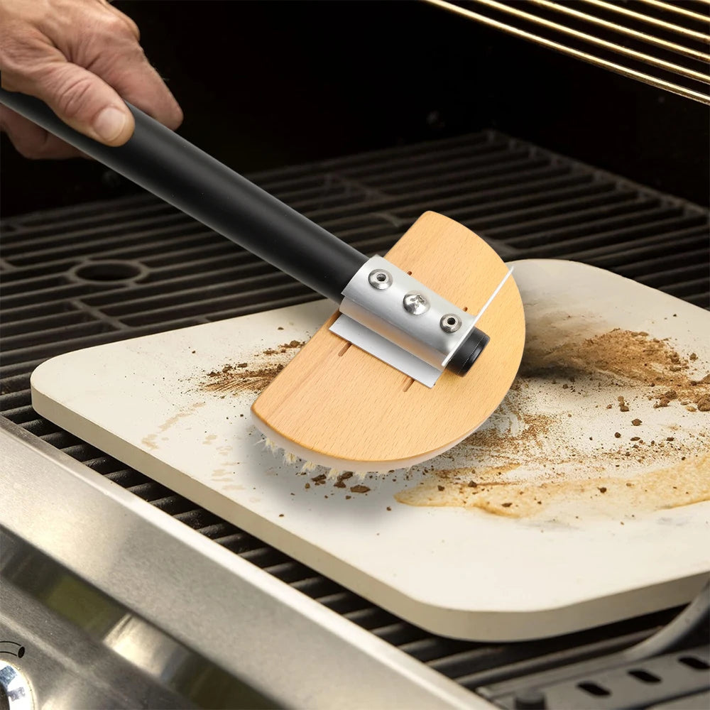 Brass Bristle Pizza Oven Brush – Long Wooden Handle for Kitchen Grill Cleaning