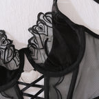 Floral Embroidered Mesh Lingerie Set – Sexy See-Through Bra and Panty for Women