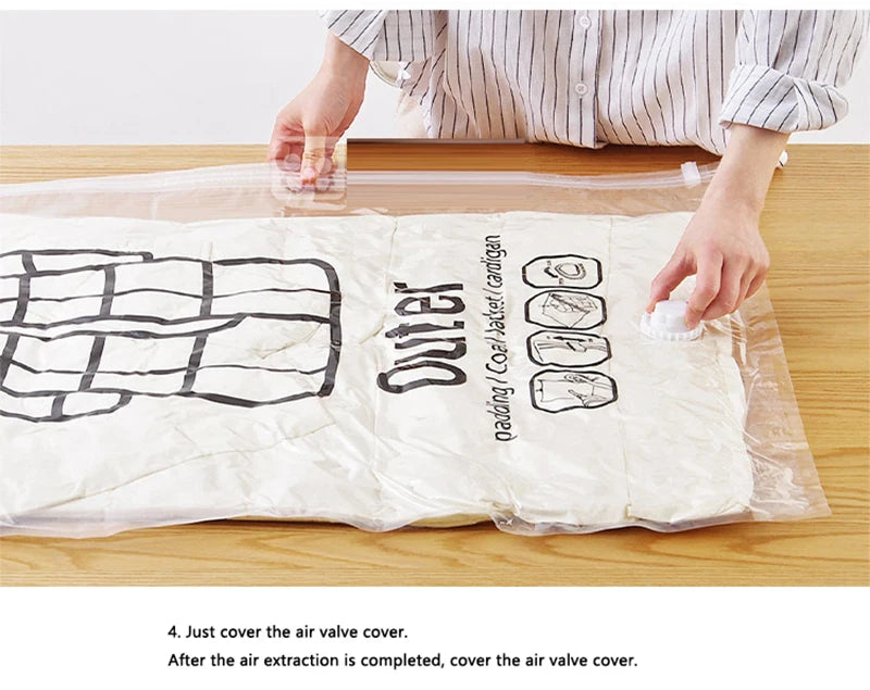 Transparent Vacuum Storage Bags – Compressed Wardrobe Organizer for Clothing