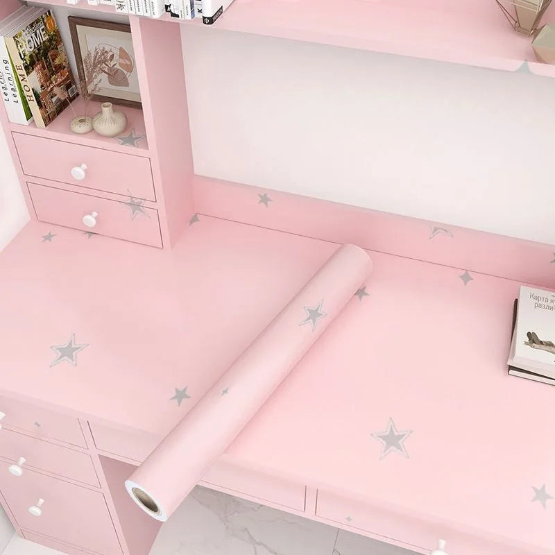 Pink Star Pattern PVC Wallpaper – Self-Adhesive Wall Decor for Kids Bedroom