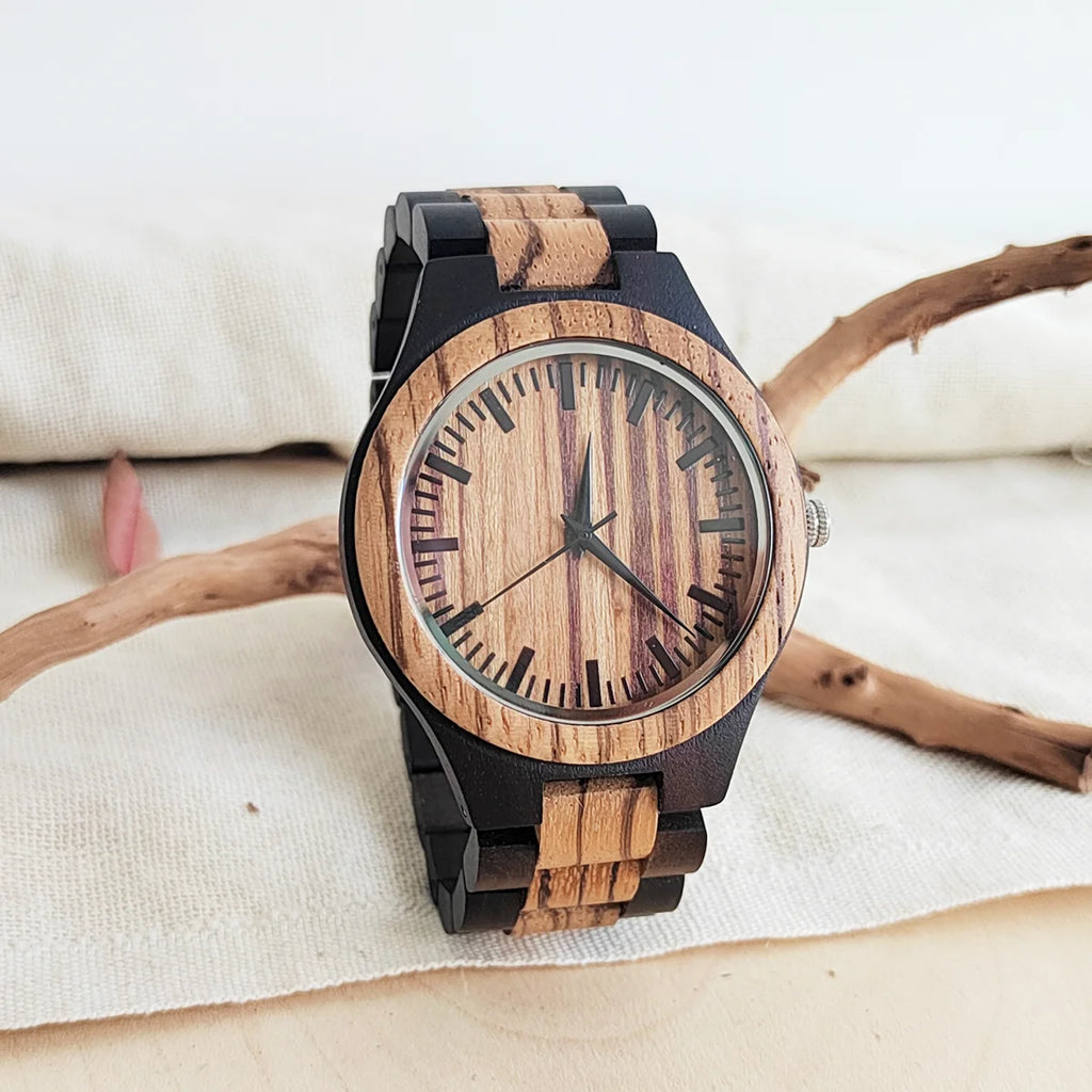 Vintage Wooden Wristwatch – Personalized Leather Strap for Birthday Gift