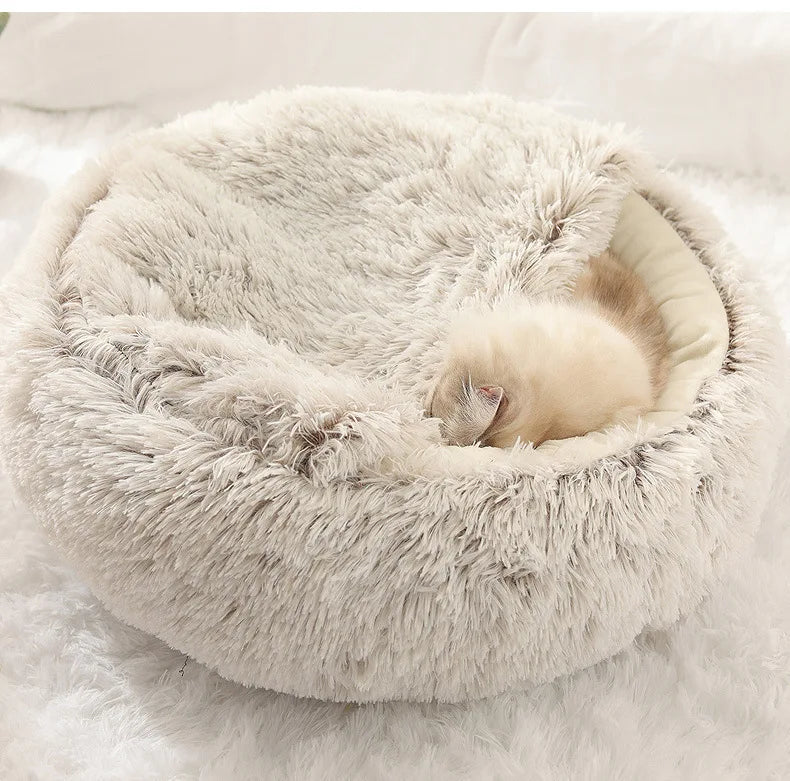 Semi-Enclosed Plush Pet Bed – Warm Winter Shell Nest for Cats and Small Dogs