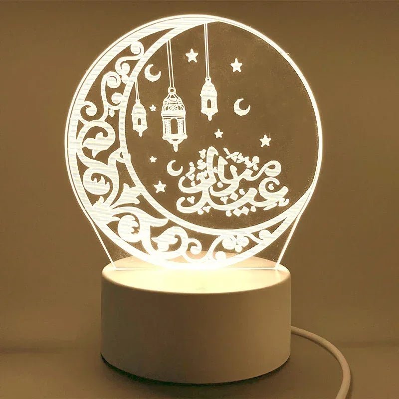 Acrylic LED Night Light – Eid Mubarak Ornament for Ramadan Home Decor