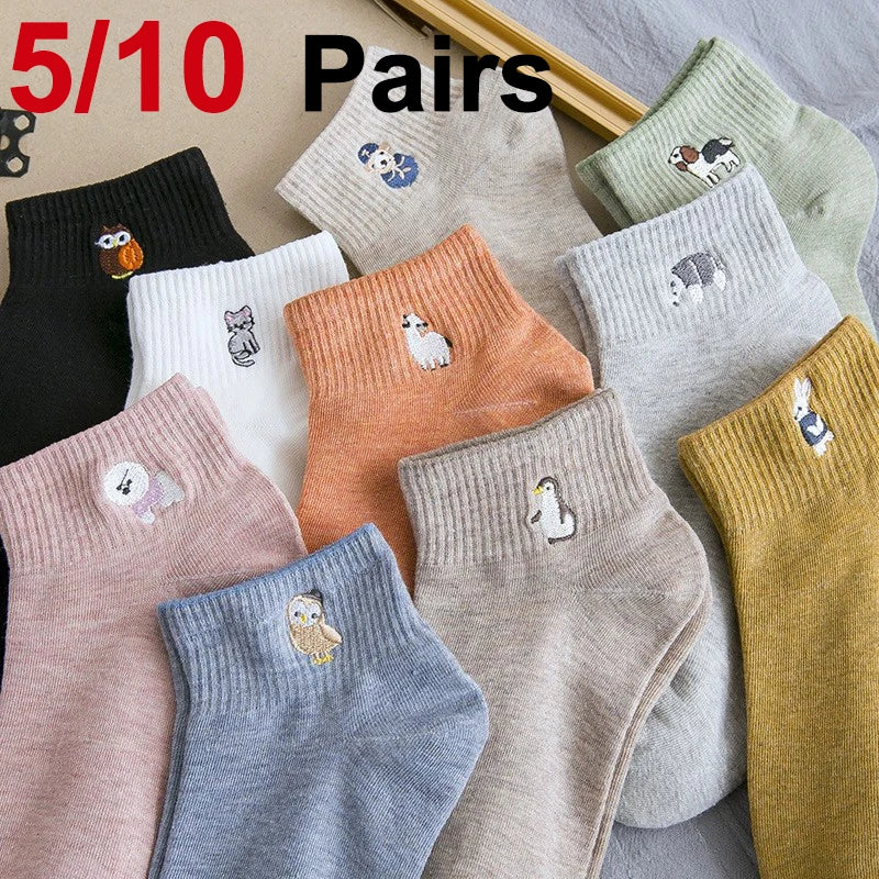 Embroidered Animal Cotton Socks – Soft Cartoon Crew Socks for Casual Daily Wear