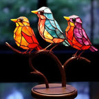 Stained Acrylic Bird Statue – Colorful 2D Branch Ornament for Home Decor