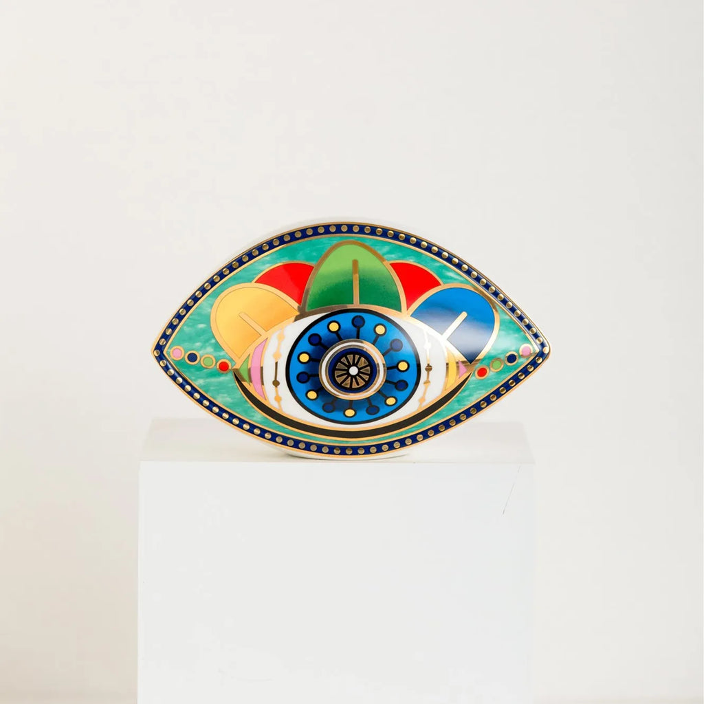 Ceramic Evil Eye Figurine – Lucky Amulet Ornament for Home Living Room Decor