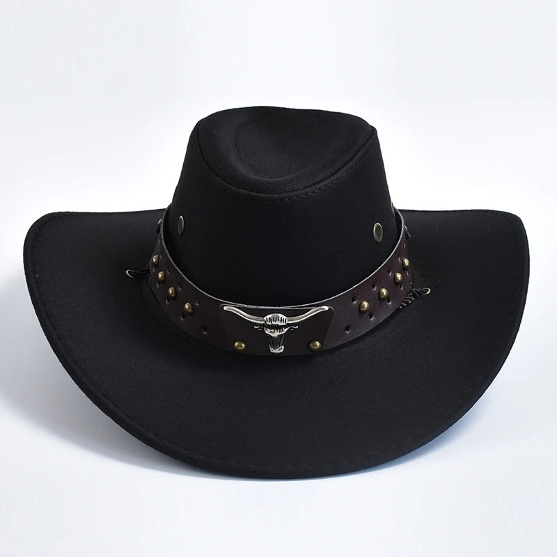 Faux Suede Western Cowboy Hat – Wide Brim Fedora for Party Cosplay