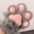 Plush grey cat paw glove with soft pink pads, novelty home and lifestyle accessory