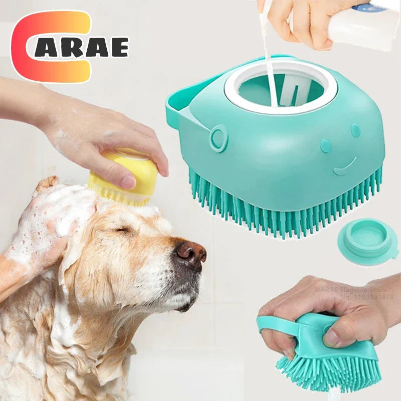 Silicone Pet Bath Brush – Shampoo Dispenser for Dog and Cat Grooming